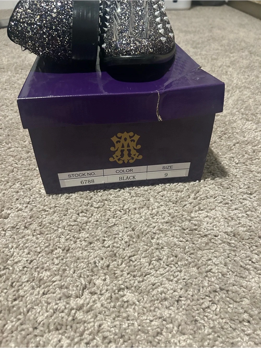 Black Glitter Spike Slip-On Women's Loafers